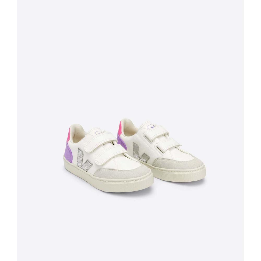 Kids' Veja V-12 CHROMEFREE Shoes White/Purple | SG 749KOR